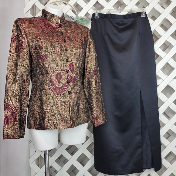 Vintage Patra Satin Skirt and Jaquard Jacket Size 12